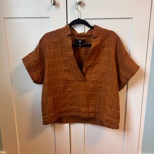 Banana Republic Laurel Linen-Cotton Popover Top, Size Small in Warm Clay